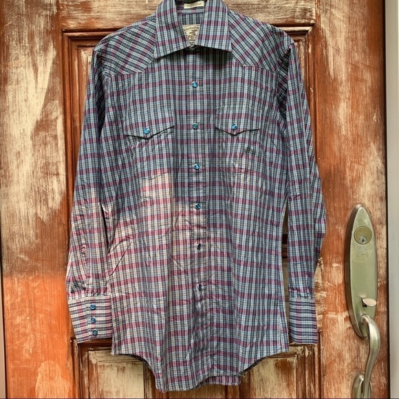 Brandon Colorado 100% Cotton Plaid Western Snap Buttons Long Sleeve Shirt 15 1/2 - Picture 3 of 13